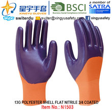 13G Polyester Shell Nitrile 3/4 Coated Gloves (N1503) Smooth Finish with CE, En388, En420, Work Gloves